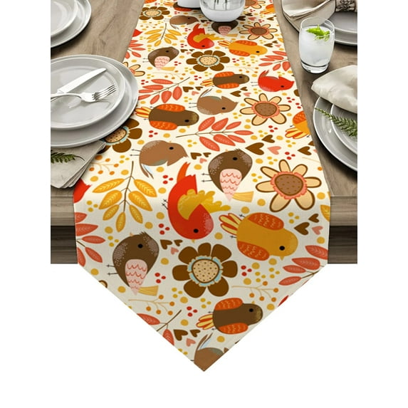 Autumn Pumpkin Leaves Cotton Linen Table Runner Dining Table Decor Tablecloth Wedding Party Table Runners