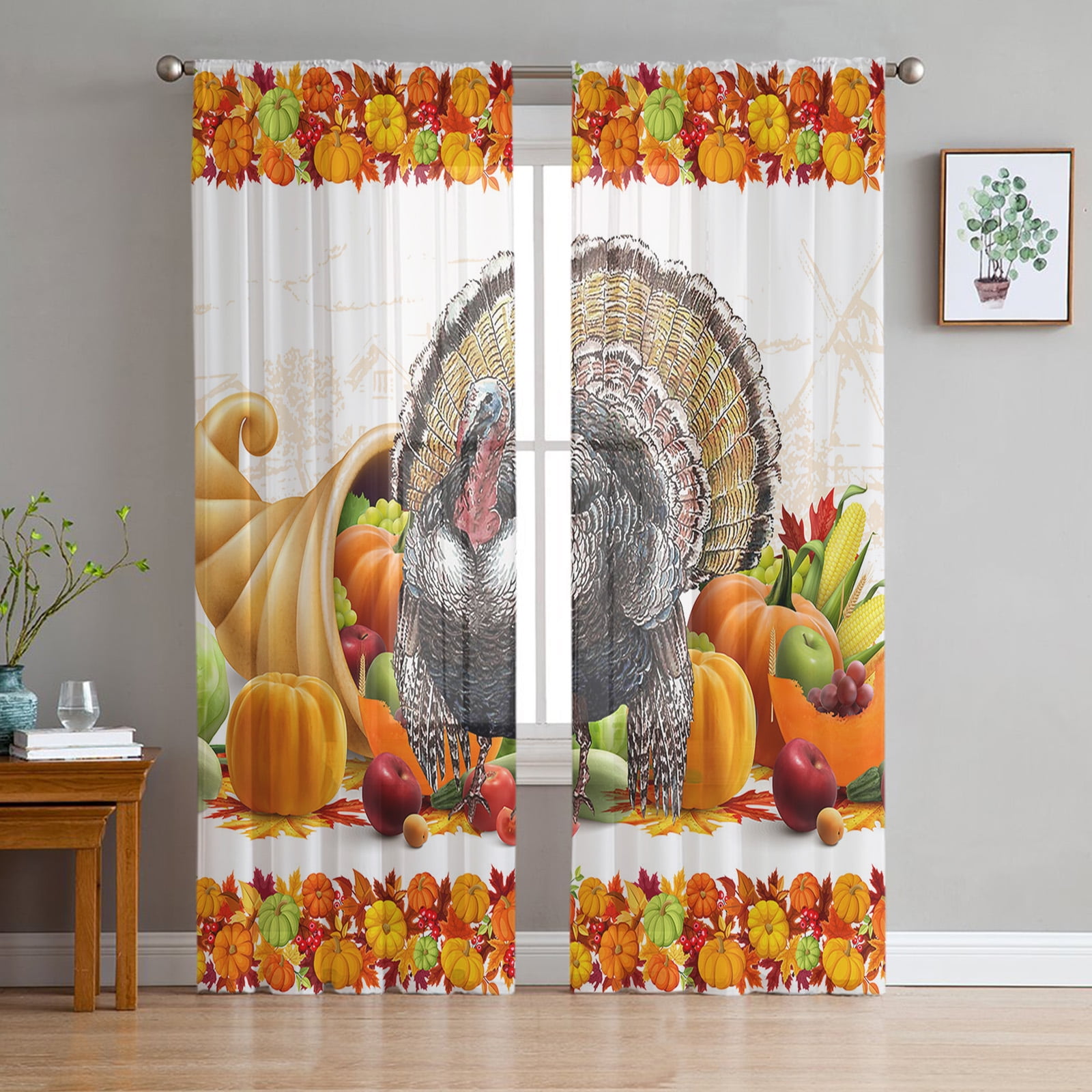 Autumn Pumpkin Leaves Sheer Curtain for Living Room Voile for Window