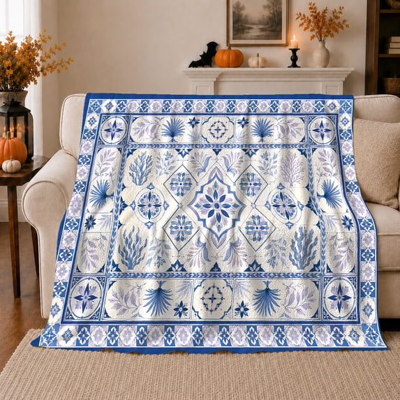 Autumn Pumpkin Living Room Diamond Azulejo Tile, Cozy Friendship Quote Scene, Warm Flannel Blanket for Living Room and Reading Nook, Art Lovers Thanksgiving Gift, Festive Home Decor