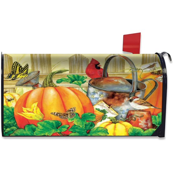 Autumn Pumpkin Mailbox Covers Magnetic Standard Size 18" X 21" Fall Red Cardinal Bird Mailbox Cover Thanksgiving Decorations Post Mailbox Wraps Letter Box Cover for Home Garden Yard Outside