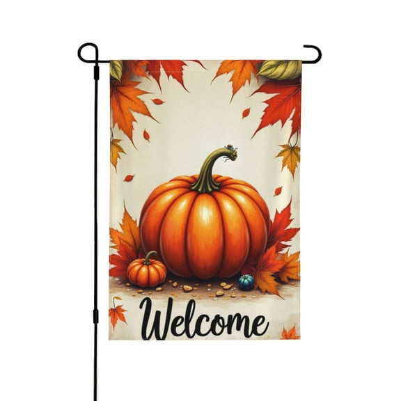 Autumn Pumpkin Maple Leaf 1 Garden Flag 12.5x18 Inch Double Sided For Outside Small Burlap Yard Flag 1 Flag