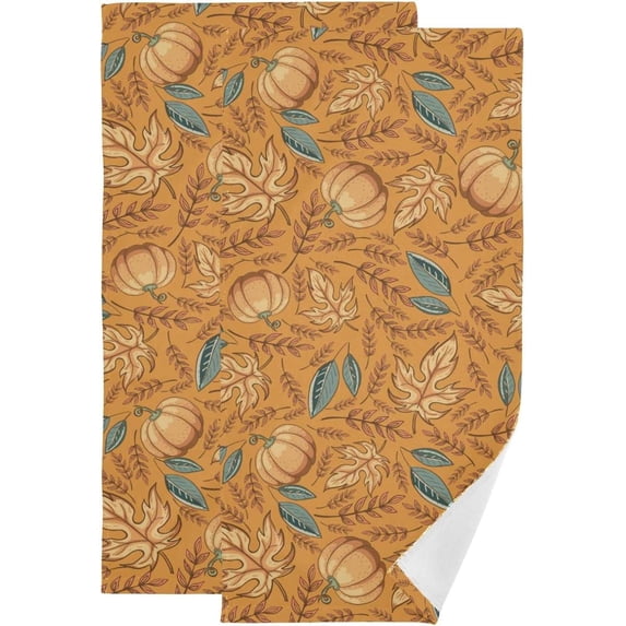 Autumn Pumpkin Maple Leaf 2 PCS Hand Towels for Bathroom, Fall Thanksgiving Day Kitchen Towel Ultra Soft and Absorbent Decorative Fingertip Face Bath Towels for Spa & Hotel, 28.3"x14.4"