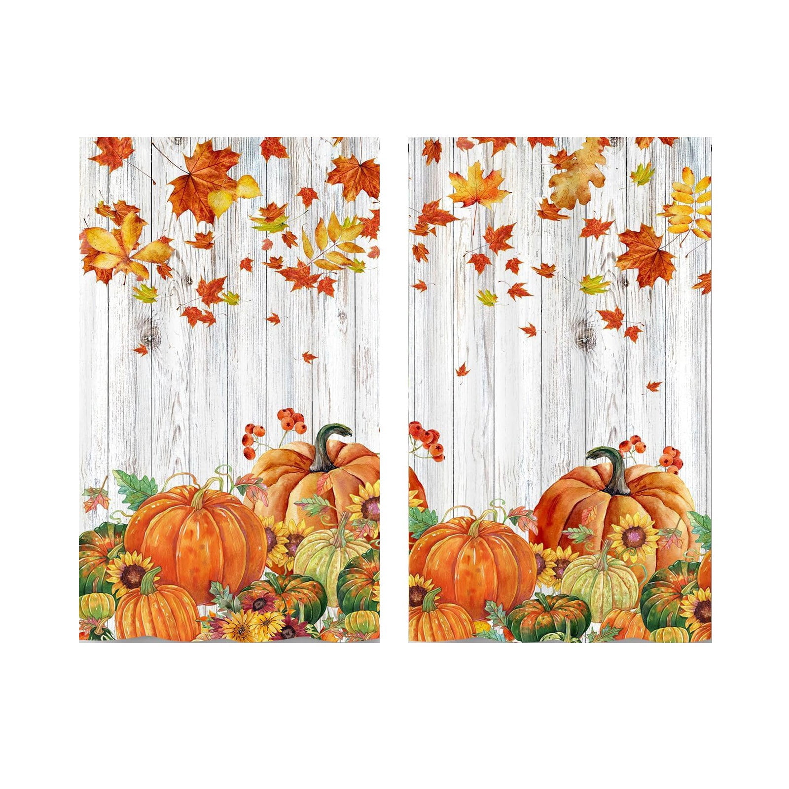 Autumn Pumpkin Maple Leaf Kitchen Curtains Rustic Wooden Style Cafe ...