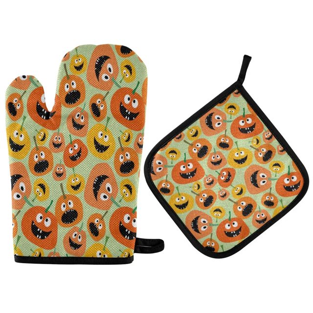 Autumn Pumpkin Maple Leaf Oven Mitts and Pot Holders Sets Fall Flower