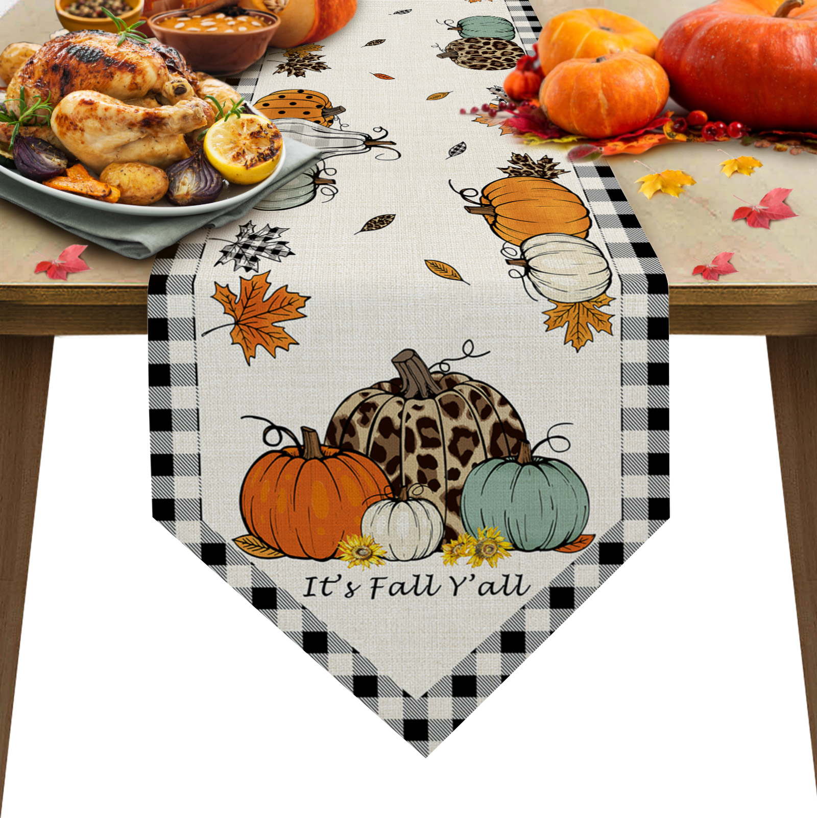 Autumn Pumpkin Maple Leaf Table Runners Kitchen Table rative Table ...
