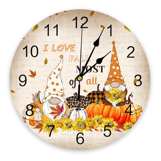 Autumn Pumpkin Maple Leaf Wall Clock Modern Design Living Room
