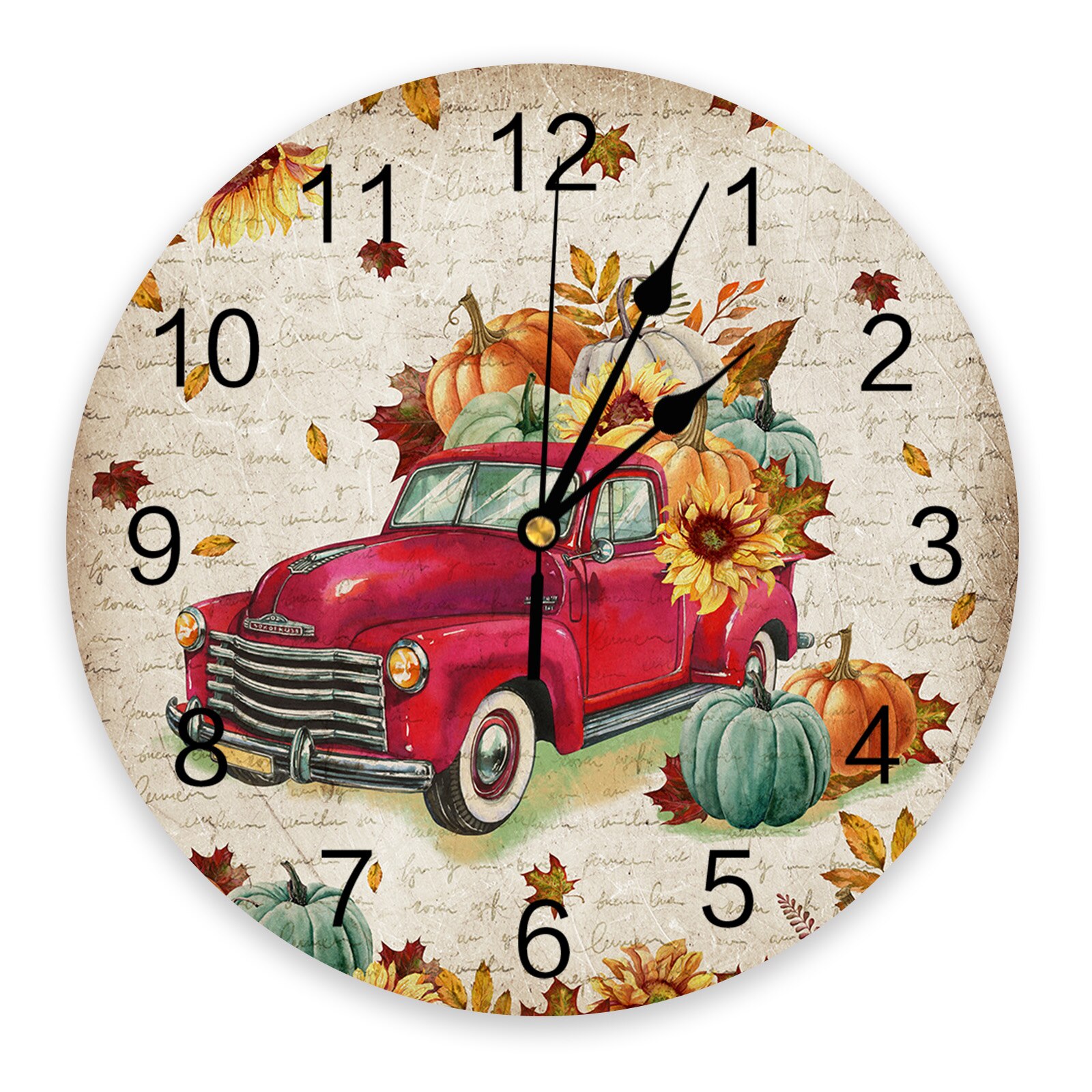 Autumn Pumpkin Maple Leaf Wall Clock Modern Design Living Room