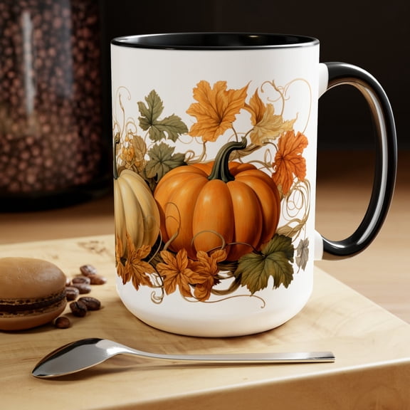 Autumn Pumpkin Mug Rustic Fall Coffee Cup with Harvest Leaves Ceramic Thanksgiving Drinkware