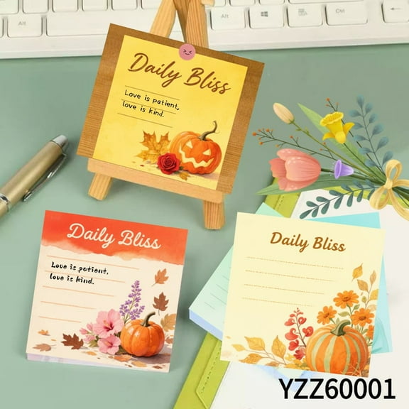 Autumn Pumpkin Note3.54x3.54" Avocado Message Cards - 100 Pcs Sticky Notes + 100 Various Emoticon Stickers, Notepads for Creative Mini Cards for Home Office Decor, Notepads Fashionable