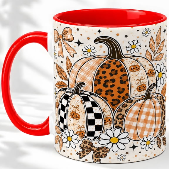 Autumn Pumpkin Pattern 11oz Accent Mug, Ceramic Coffee Cup for Fall Decor Glossy ceramic mug with double-sided pumpkin artwork for daily coffee, tea, or office use