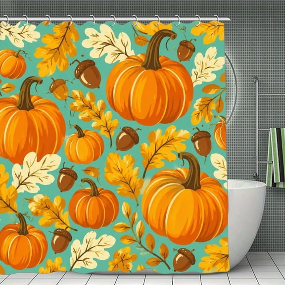 Autumn Pumpkin Pattern Print Shower Curtain,Cloth Fabric Waterproof Polyester Bathroom Home Decor Set with Hooks 70.8×70.8Inch
