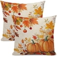 thumbnail image 1 of Autumn Pumpkin Pillow Covers 18x18 Inch Set of 2, Thanksgiving Orange Pumpkins Decoration Throw Pillow Covers Fall Maple Leaves Outdoor Cushion Cover for Sofa Couch Farmhouse Room Bed Decor, 1 of 7