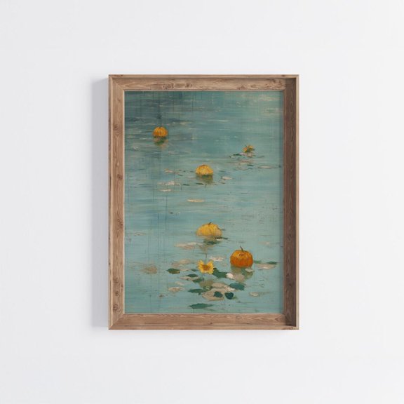 Autumn Pumpkin Pond Tranquil Coastal Decor, Unframed Paper Poster 8x10in