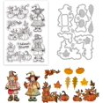 thumbnail image 1 of Autumn Pumpkin Scarecrow Clear Stamps and Cutting Dies Set Text Silicone Clear Stamps and Metal Leaves Die Cuts for Card Making and DIY Scrapbooking, 1 of 8