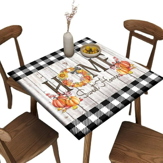 Autumn Pumpkin Square Tablecloth, Fall Maple Wreath Waterproof Wipeable Table Cover, Great for Home Kitchen/Parties/Holiday Dinner, Fit for 34'''' x 34''''Square Table