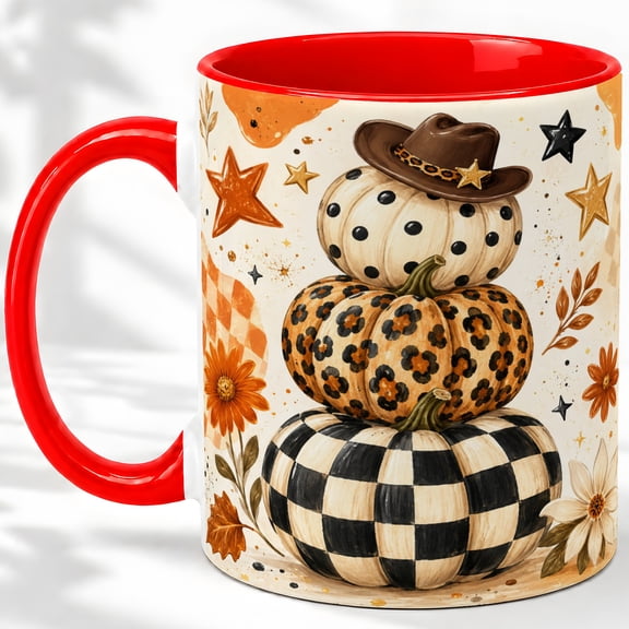 Autumn Pumpkin Stack 11oz Accent Mug, Ceramic for Pumpkin Lovers Glossy ceramic mug featuring autumn pumpkin stack artwork for daily coffee, tea, or desk use