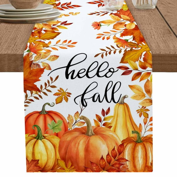 Autumn Pumpkin Table Runner 120 Inches Long for Dining Table Decor,Thanksgiving Fall Orange Red Gold Leaf Burlap Linen Farmhouse Table Runner Coffee Table Runners Dresser for Kitchen Party Holiday