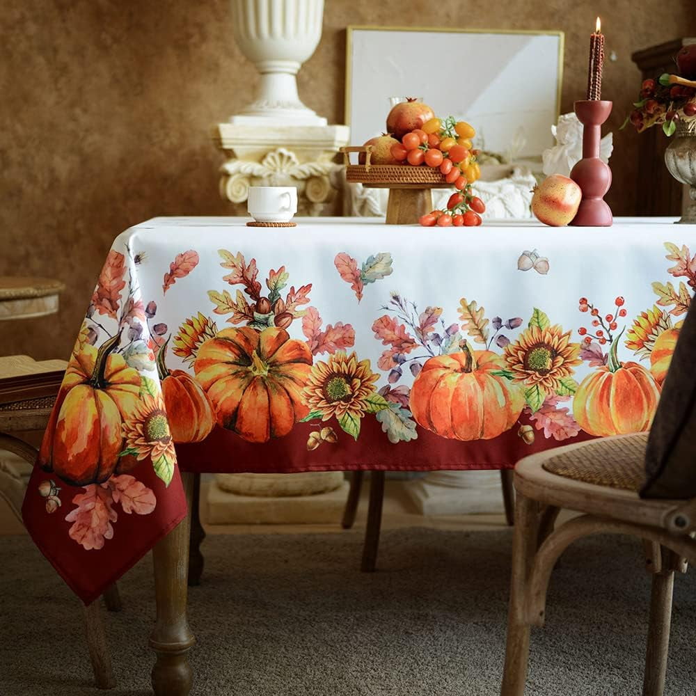 Autumn Pumpkin Tablecloth Thanksgiving Fall Season Fabric Sunflower ...