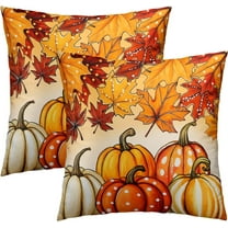 Autumn Pumpkin Throw Pillow Covers 16x16 Set of 2 Maple Leaves Couch Pillow Cases Thanksgiving Cushion Covers for Home Outdoor Sofa Decor