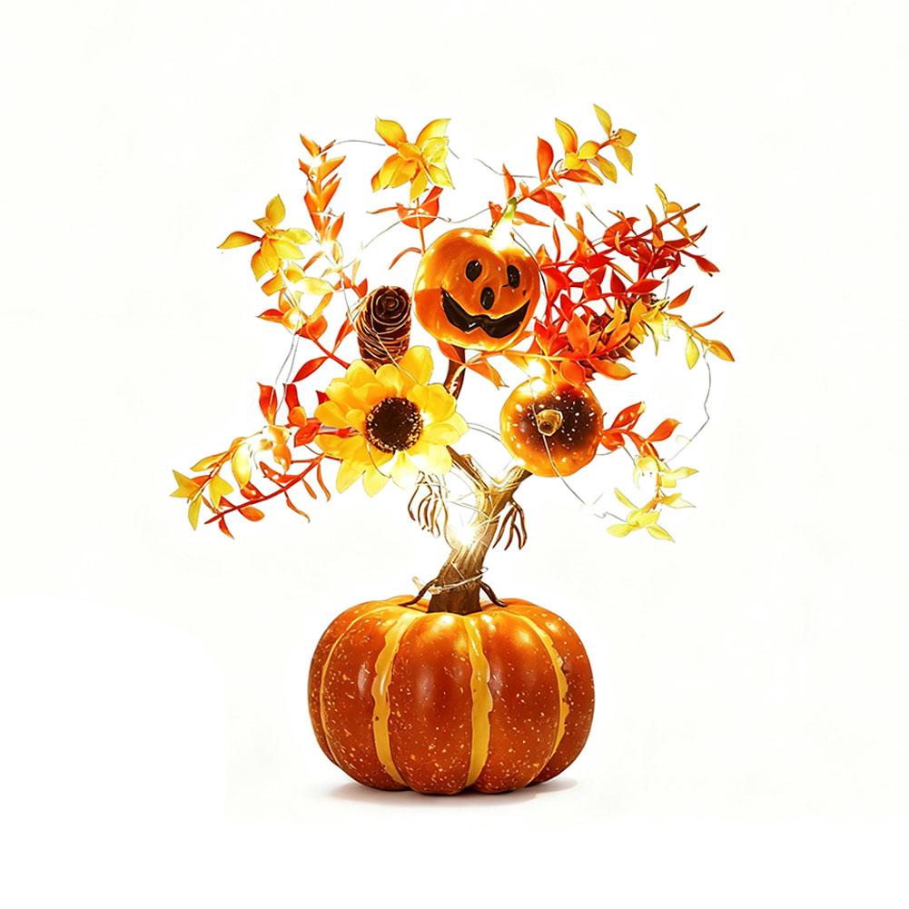 Autumn Pumpkin Tree Lights with Maple Leaves & Sunflowers - Battery ...