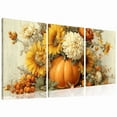 thumbnail image 1 of Autumn Pumpkin Wall Art 3pcs Rustic Pumpkin Sunflower Wrapped Canvas Prints Fall Themed Canvas Thanksgiving Pictures Farmhouse Kitchen Decor 08Suitable for room decoration 12*16inch*3pcs, 1 of 5