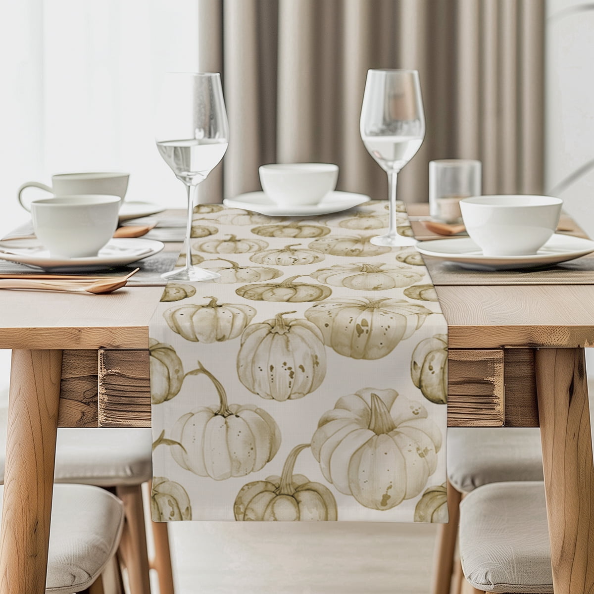 Autumn Pumpkin Watercolor Table Runners Tablecloth Home ration Dining ...