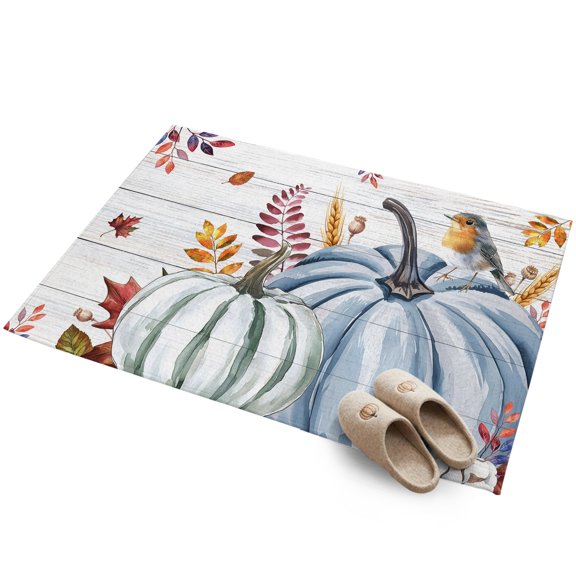 Autumn Pumpkins 2'x3' Small Rugs for Entryway Front Door Kitchen Sink Area, Fallen Maple Leaf Thanksgiving Harvest Wood Soft Sturdy Mats Washable Non Slip Rectangle Area Rug