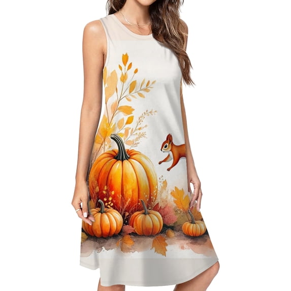 Autumn Pumpkins And Squirrel Dress Elegant Party Dresses Evening Dresses Women Dress Sleeveless Dress Ladies Dresses