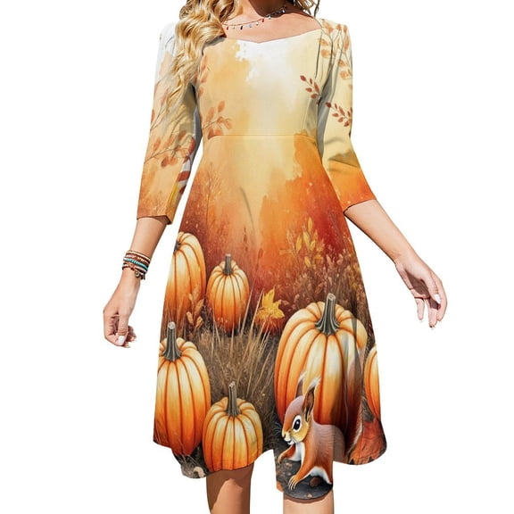 Autumn Pumpkins And Squirrel Women's Fall Dresses Casual Loose Flowy Swing Shift Dress