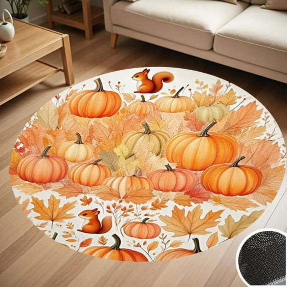 Autumn Pumpkins And Squirrels Pattern Round Carpet Living Room Bedroom Home Decoration Coffee Table Mat Lounge Rug Chair Mats