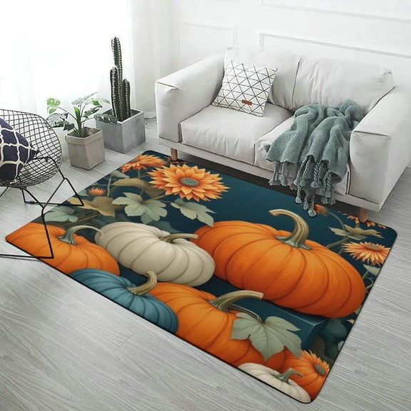 Autumn Pumpkins And Sunflowers Pattern Area Rugs Soft Carpet Suitable for Living Room Kitchen Bedroom Laundry Room Home Decorations