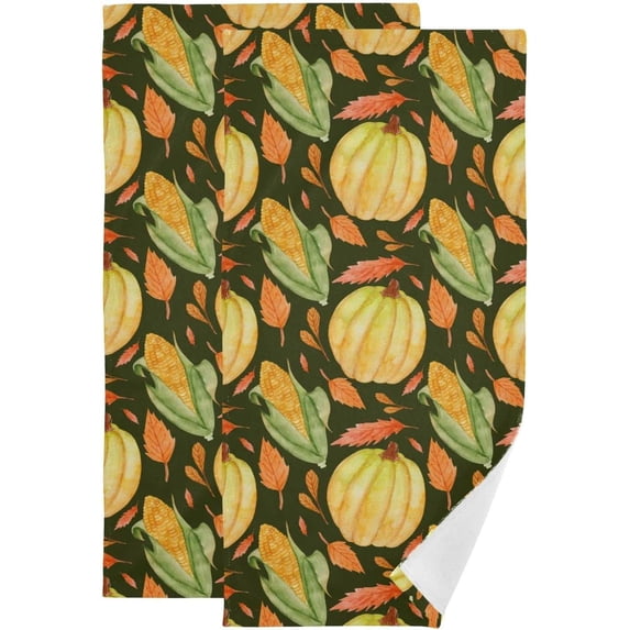 Autumn Pumpkins Corn 2 PCS Hand Towels for Bathroom, Fall Harvest Watercolor Kitchen Towel Ultra Soft and Absorbent Decorative Fingertip Face Bath Towels for Spa & Hotel, 28.3"x 14.4"