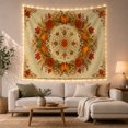 thumbnail image 1 of Autumn Pumpkins and Dahlias in Golden Wheat Field, Nostalgic Folk Art for Home Decor Lovers, Autumnal Wreath Wall Art, Thanksgiving Gift, Tapestry Wall Hanging for Living Room and Bedroom, 1 of 7