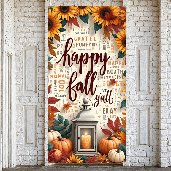 Autumn Pumpkins Happy Fall Banner Floral Lantern for Thanksgiving Harvest Festival Seasonal Decoration