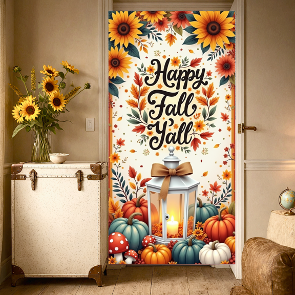 Autumn Pumpkins Happy Fall Banner Floral Lantern for Thanksgiving Harvest Festival Seasonal Decoration