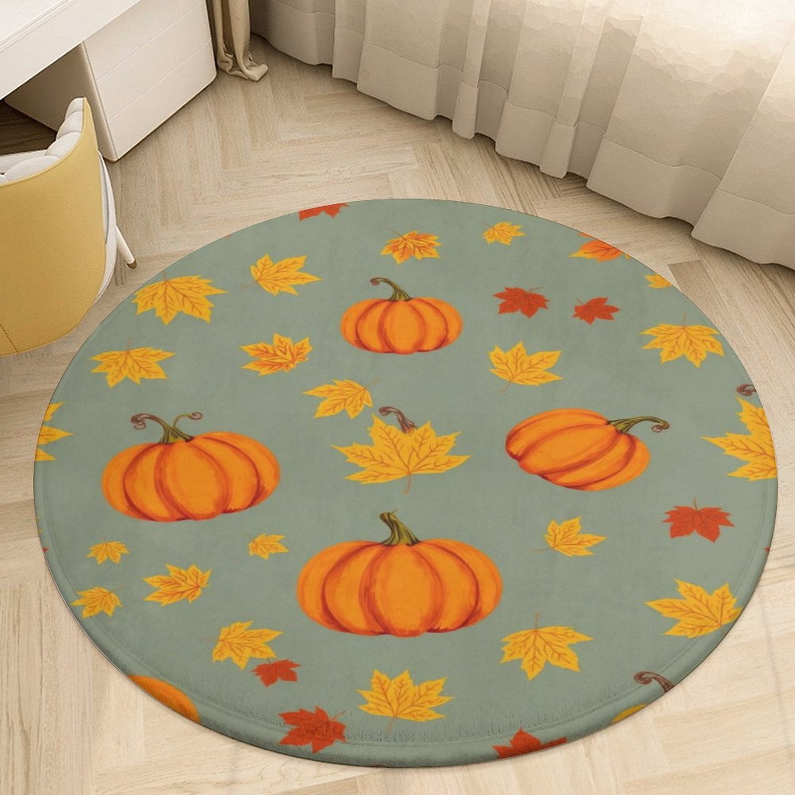 Autumn Pumpkins Leaves Round Carpets Modern Living Room Ration Rugs ...
