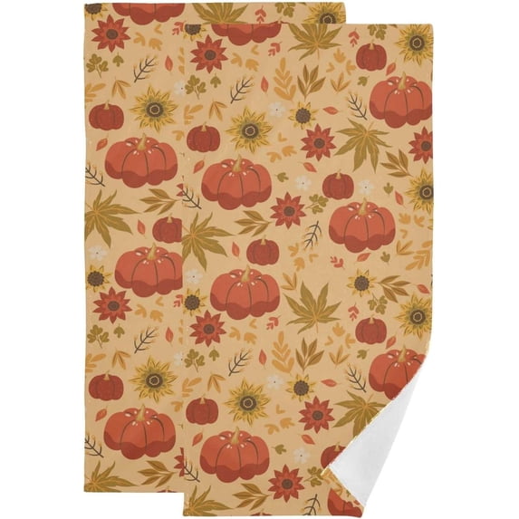 Autumn Pumpkins Retro 2 PCS Hand Towels for Bathroom, Fall Sunflower Kitchen Towel Ultra Soft and Absorbent Decorative Fingertip Face Bath Towels for Spa & Hotel, 28.3"x 14.4"