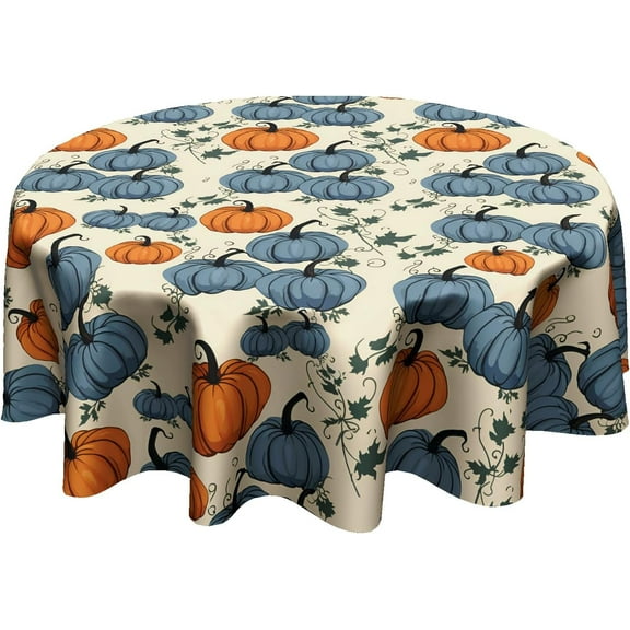 Autumn Pumpkins Round Table Cloth - Watercolor Fall Pumpkin Leaves Table Cloth 60 Inch Thanksgiving Botanical Plant Table Cover for Dining Room Party Picnic