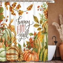 Autumn Pumpkins Shower Curtain Set with Hooks Watercolor Pumpkins Floral Leaves Rustic Fall Thanksgiving Harvest Farmhouse Bathroom Curtains Bathtubs Decor Easy Care 72"x72"(Orange)