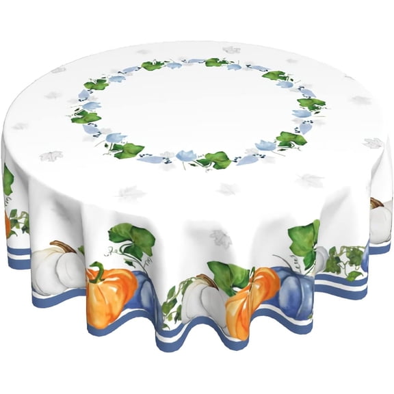 Autumn Pumpkins Tablecloth 60 Inch Round Thanksgiving Table Cloth Fall Maple Leaves Table Cover Waterproof Tablecloths for Holiday Dinner Room Picnic Indoor Outdoor Party Harvest Decoration