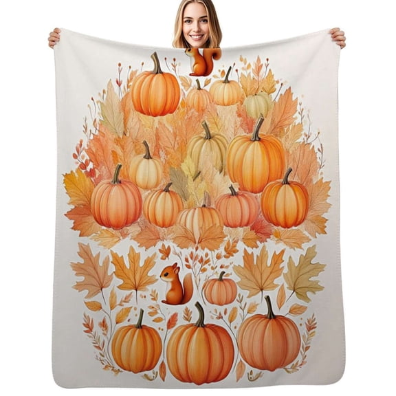 Autumn Pumpkins and Squirrels Pattern Flannel Blanket Warm Soft Bedding Throws Winter Camping Chair Sofa Bed