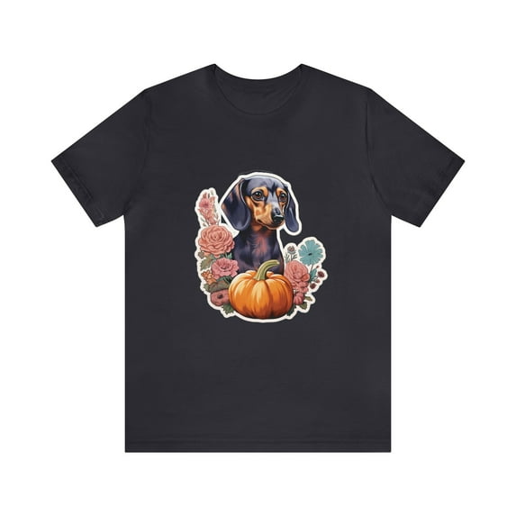Autumn Pup: Dachshund & Pumpkins Tee - Unisex Jersey Short Sleeve Tee
