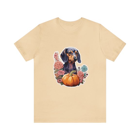 Autumn Pup: Dachshund & Pumpkins Tee - Unisex Jersey Short Sleeve Tee