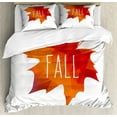 thumbnail image 1 of Autumn Queen Size Duvet Cover Set, Low Poly Maple Leaf Design in Warm Colors on Off White Background, Decorative 3 Piece Bedding Set with 2 Pillow Shams, Burnt Orange and Off White, by Ambesonne, 1 of 3