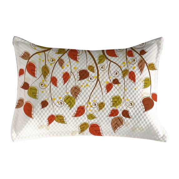 Autumn Quilted Pillowcover, Branches with Fall Leaves Seasonal Colors Nature Environment Foliage, Standard King Size Accent Pillow Cover for Bedroom, 36" x 20", Burnt Sienna Brown Green, by Ambesonne