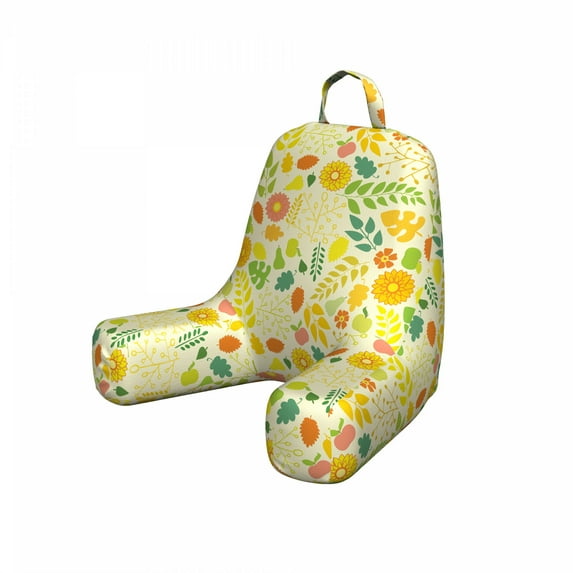 Autumn Reading Pillow Cover, Warm Tones with Colorful Leaves Composition Autumnal Illustration Print, Unstuffed Printed Bed Rest Case from Soft Fabric, Small, Apple Green and Cream, by Ambesonne