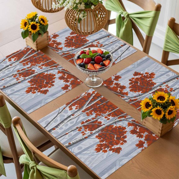 Autumn Red Maple Leaf Placemats Set of 4,Wipeable Washable Table Mats for Dining Tables, Abstract Fall Plant Place Mats for Kitchen Event Party Tabletop Decor