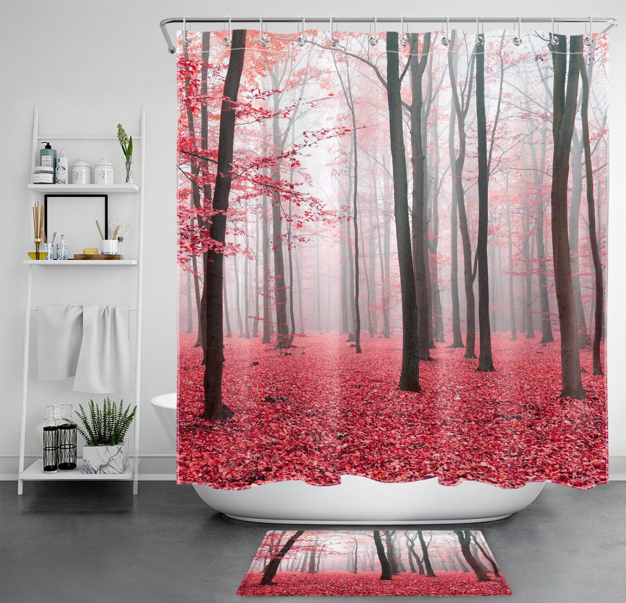 Autumn Red Shower Curtain - Nature-Inspired Bathroom Decor Set for Fall ...