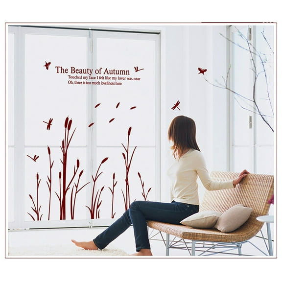 Autumn Reed Flower Dragonfly View Wall Decal Wall Stickers PVC for kindergarten Living Room Children's Room TV Sofa Background Wall Art Decors Window