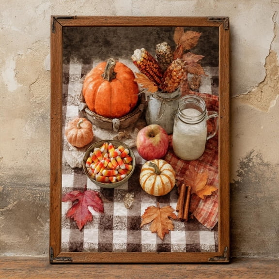 Autumn River Bridge Cozy Fall Landscape , Poster Wall Art, Rustic Cottagecore Decor, Colorful Trees Scene 1593, Unframed Poster Size 12x18 F03.1.22l1800